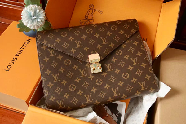 ONTHEGO MEN'S MARK STORAGE BAG MONOGRAM CANVAS BRIEFCASE S-SHAPED LOCK BRAND NEW