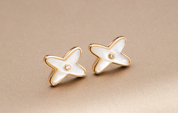 <MAGIC>JEUX DE WHITE MOP ROSE GOLD DIAMOND EARRINGS